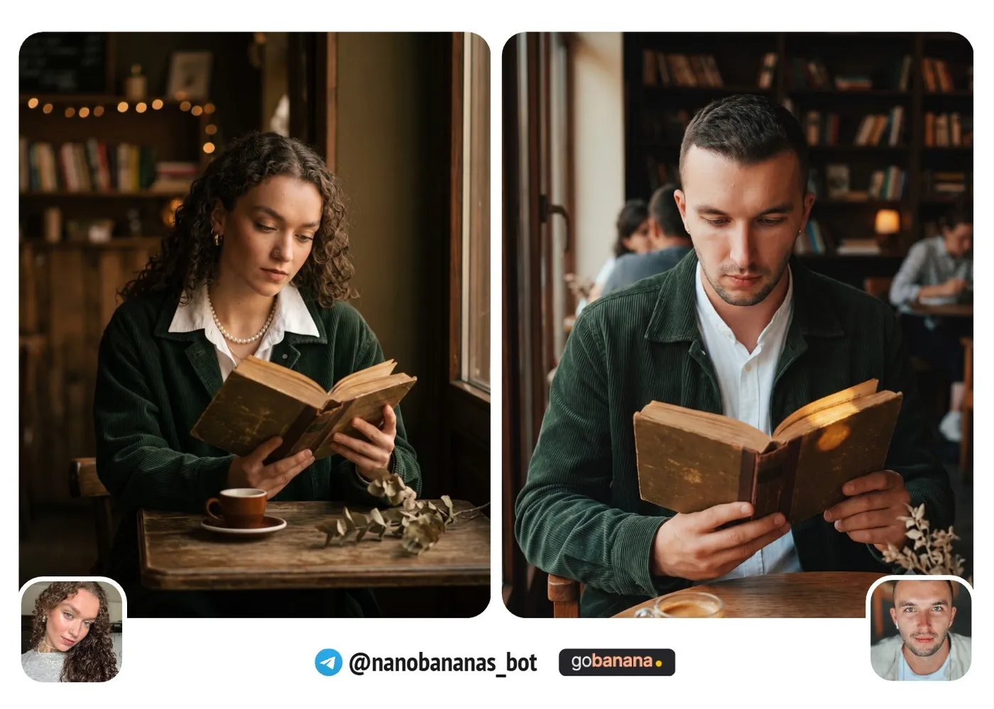 Промт 4 — Dark academia: читает книгу в летнем кафе
