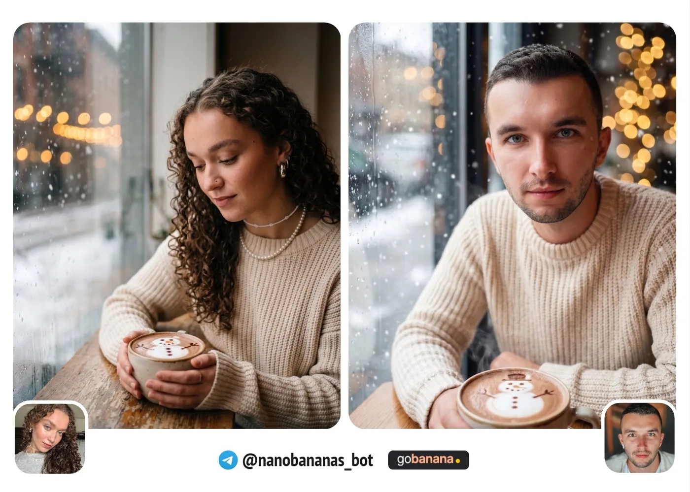 Латте-арт снеговик в кофейне