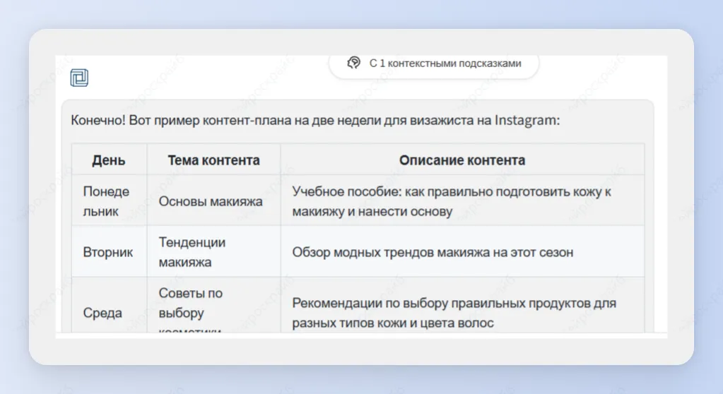 Контент-план с помощью нейросети
