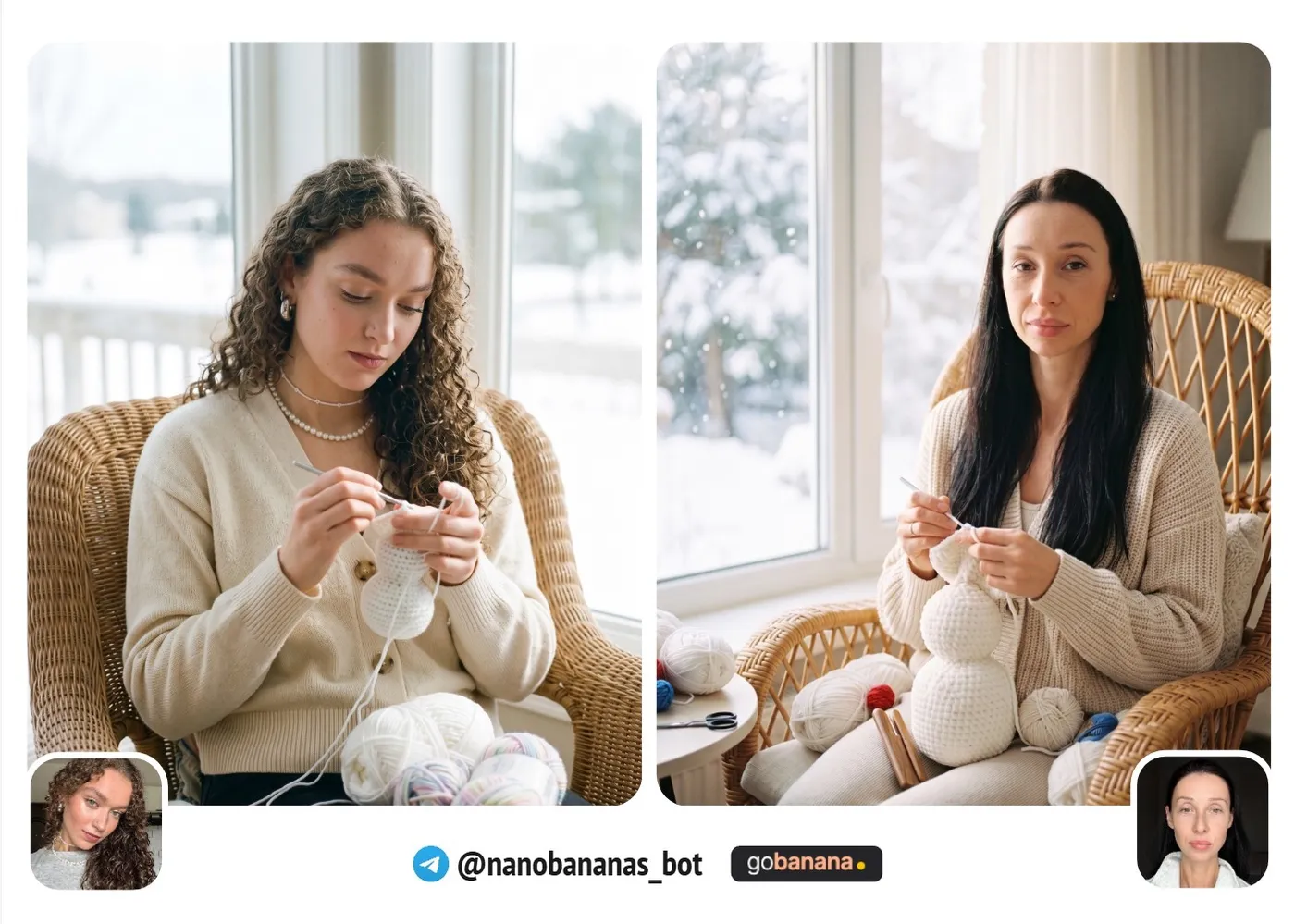 Вязаный снеговик на веранде