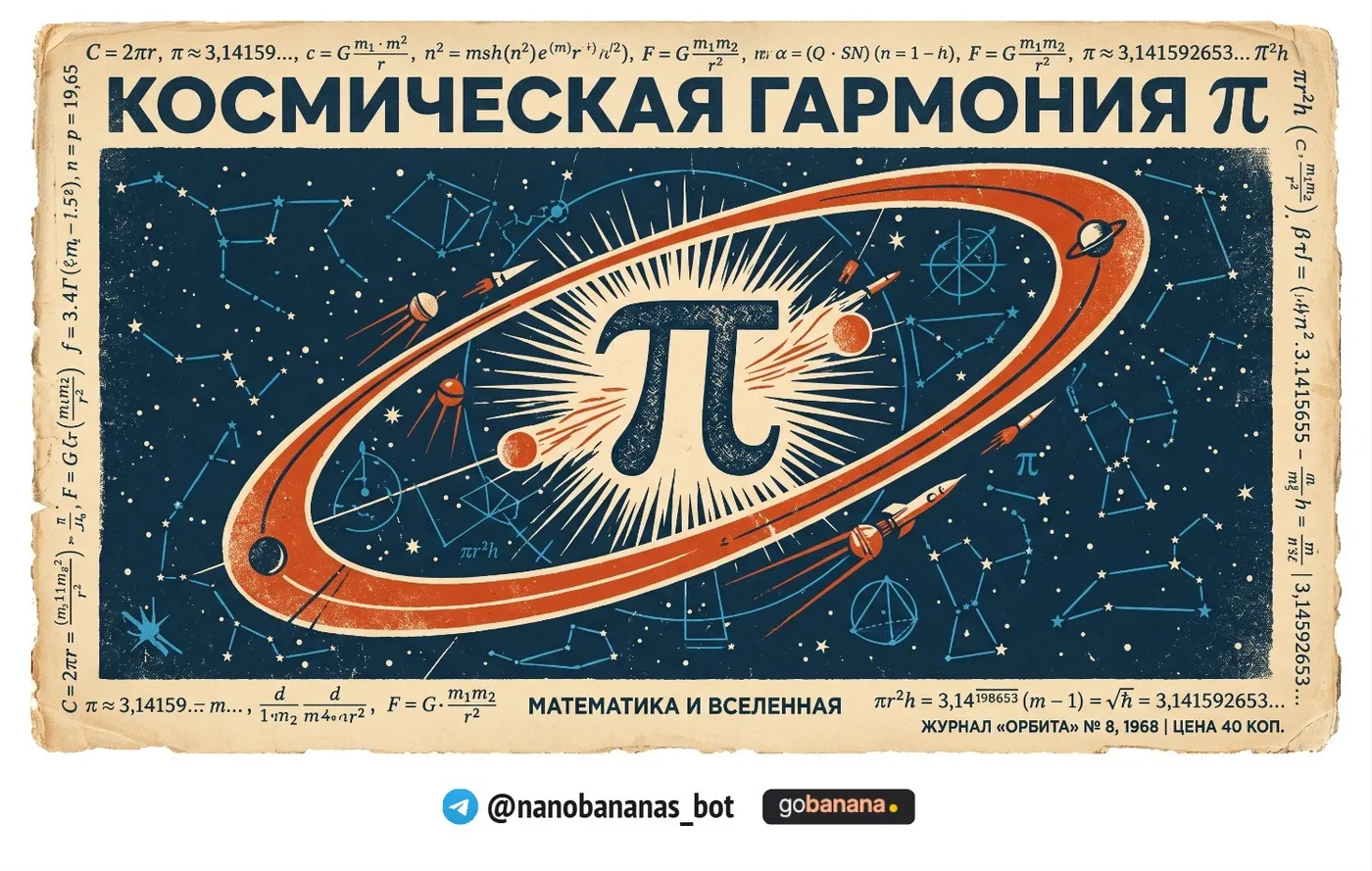 Ретро-иллюстрация с планетами и цифрами