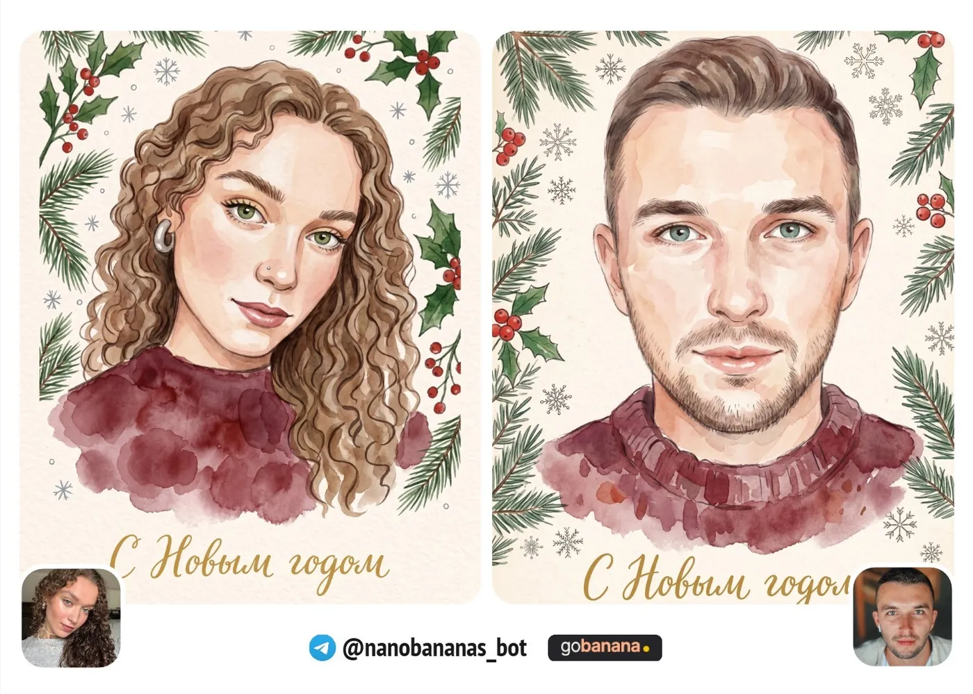 Акварельный портрет для открытки