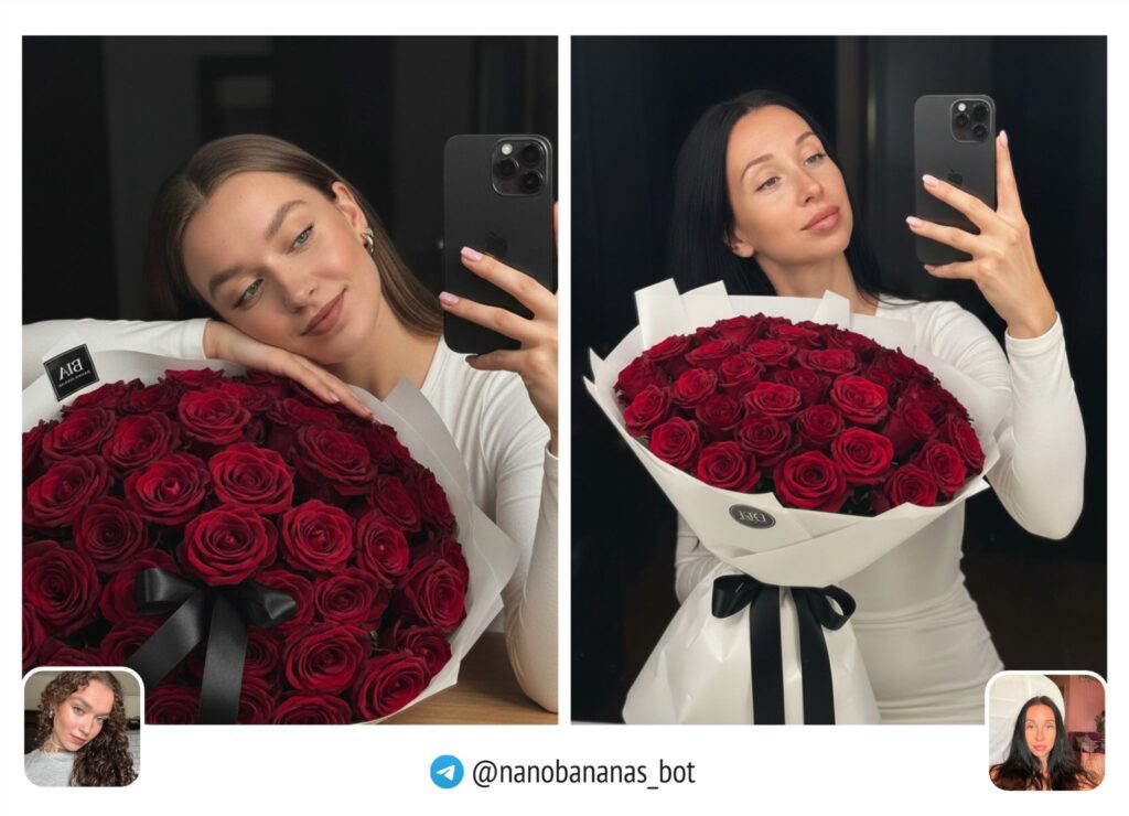  девушка делает селфи с розами