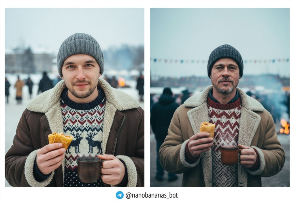 С блином и кружкой на морозе