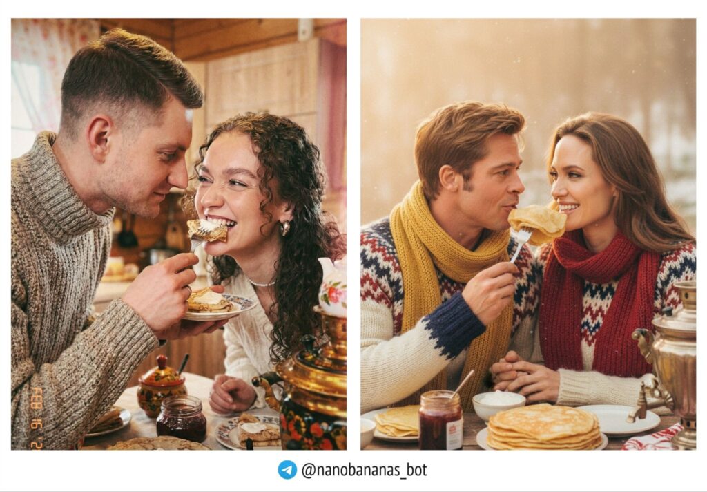 Кормят друг друга блинами