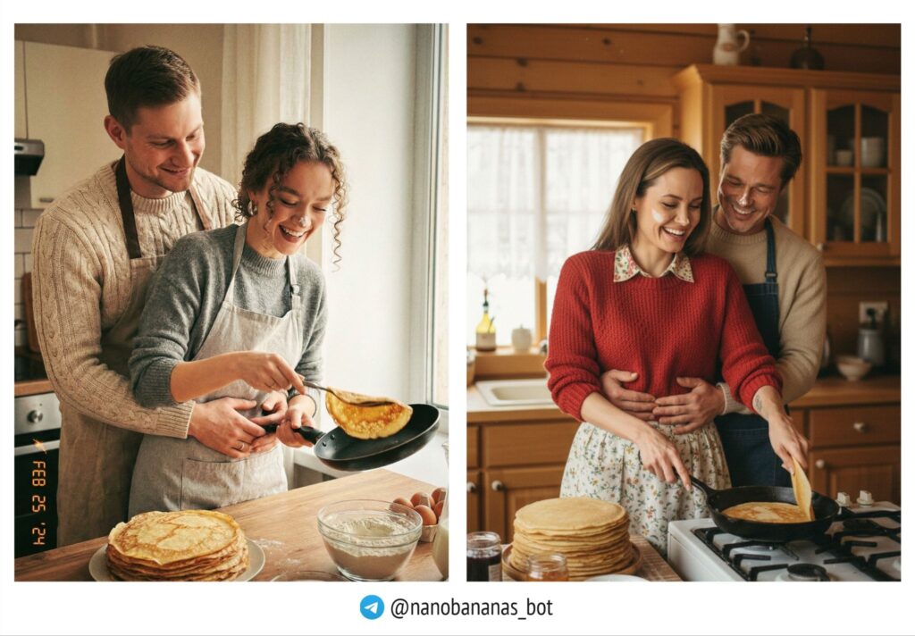 Готовят блины вместе
