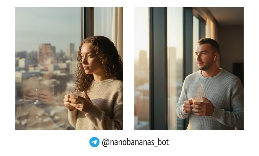 Портрет по фото нейросеть: с кофе у окна