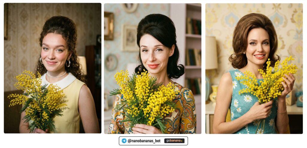 Ретро с мимозой в стиле 60-х