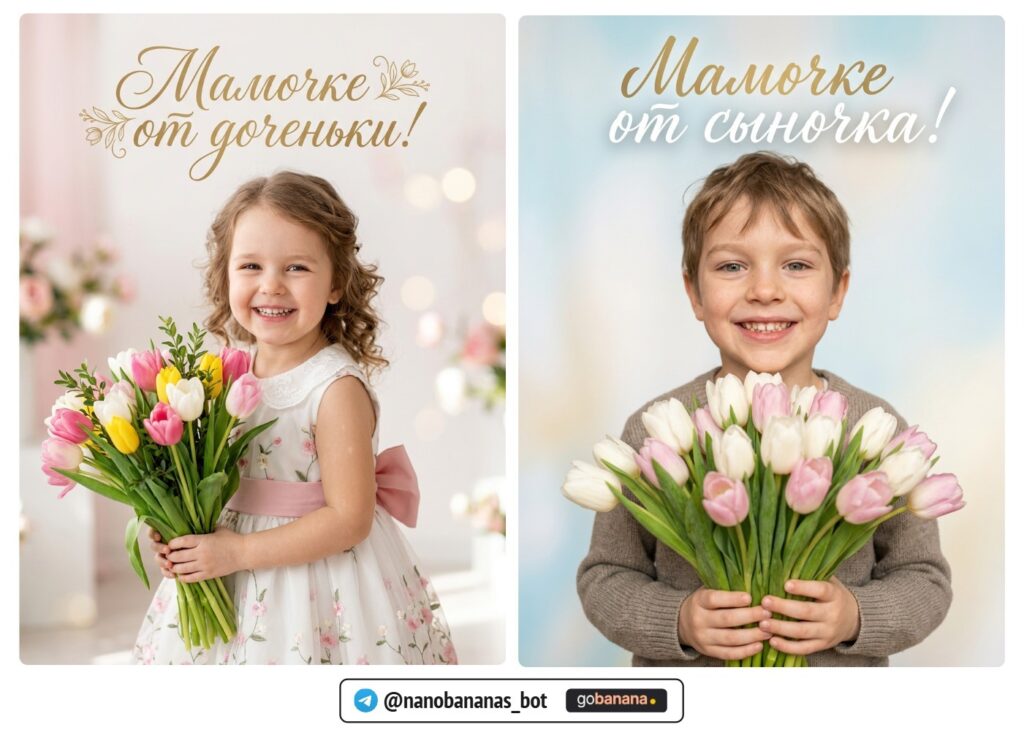 Девочка с букетом тюльпанов