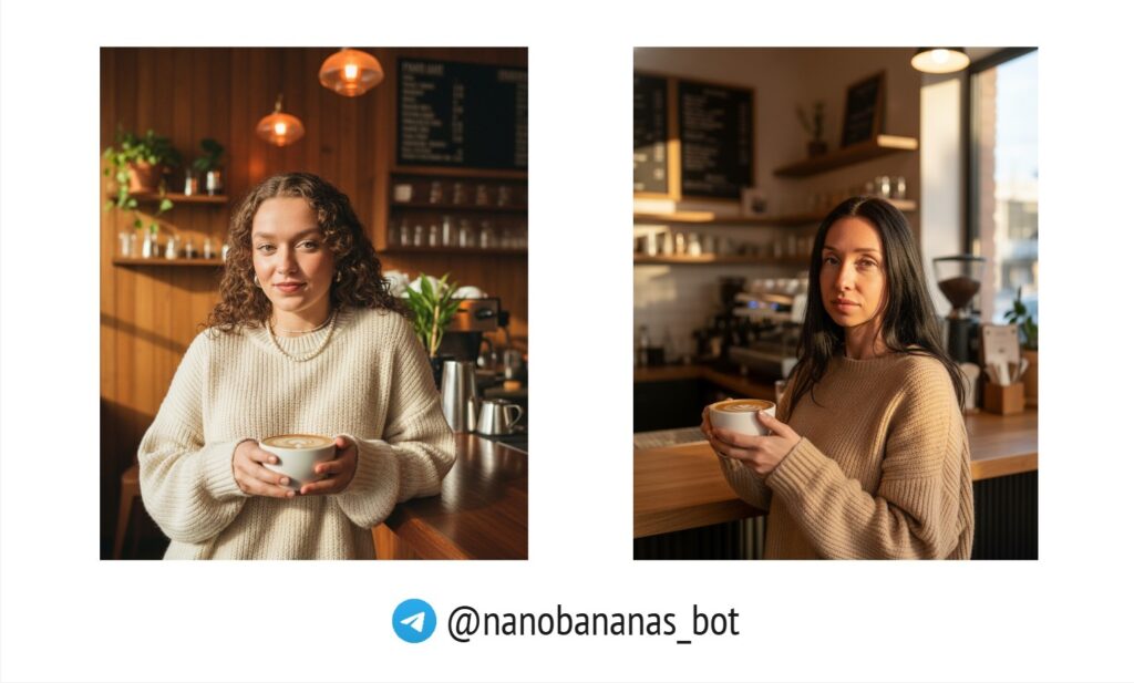 Образ в кофейне для сторис с помощью генератора ии картинок