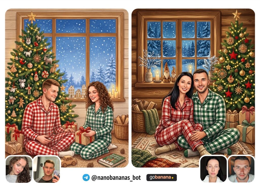 Новогодняя открытка в скандинавском иллюстрационном стиле