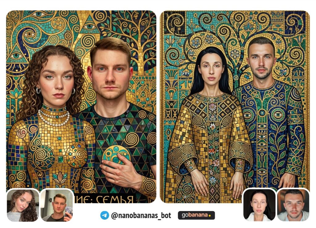 Парный портрет в духе Густава Климта — золотая мозаика